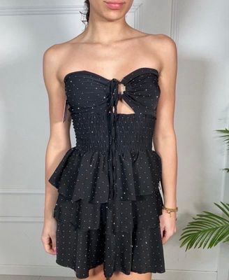 Vestito a balze brilla nero