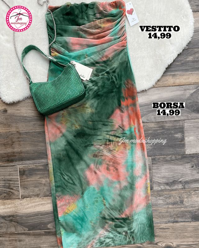 Vestito a fascia fantasia astratta verde