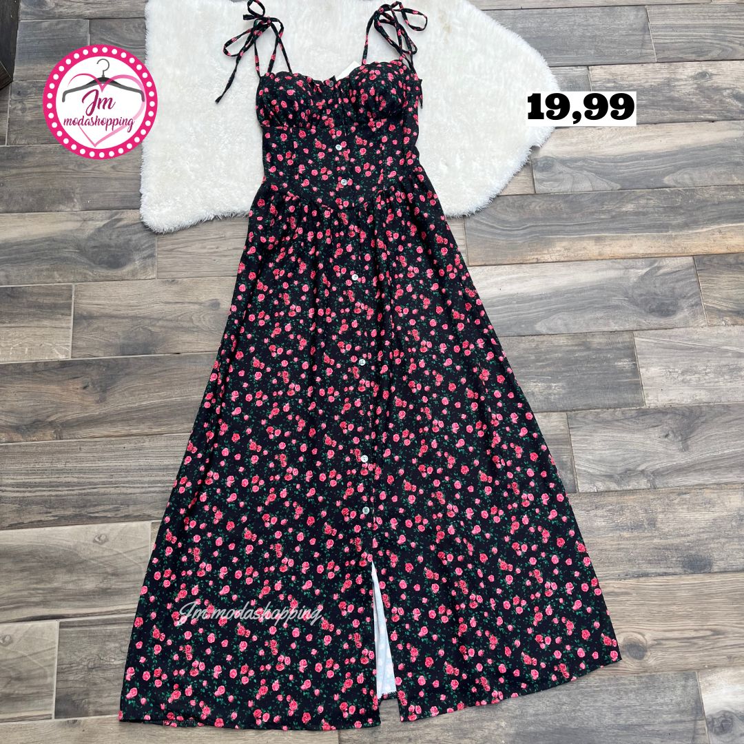 Vestito mania nero fiori rossi