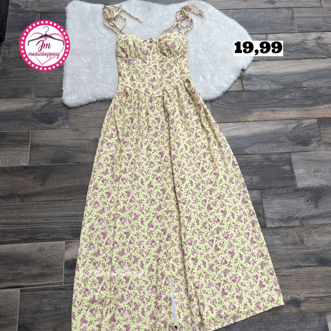 Vestito mania giallo fiori rosa