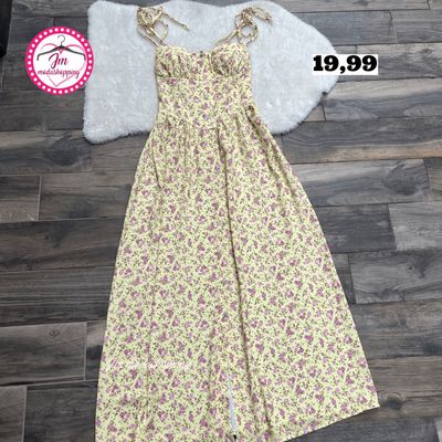 Vestito mania giallo fiori rosa