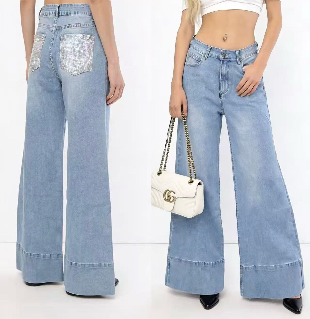 Jeans palazzo tasca argento