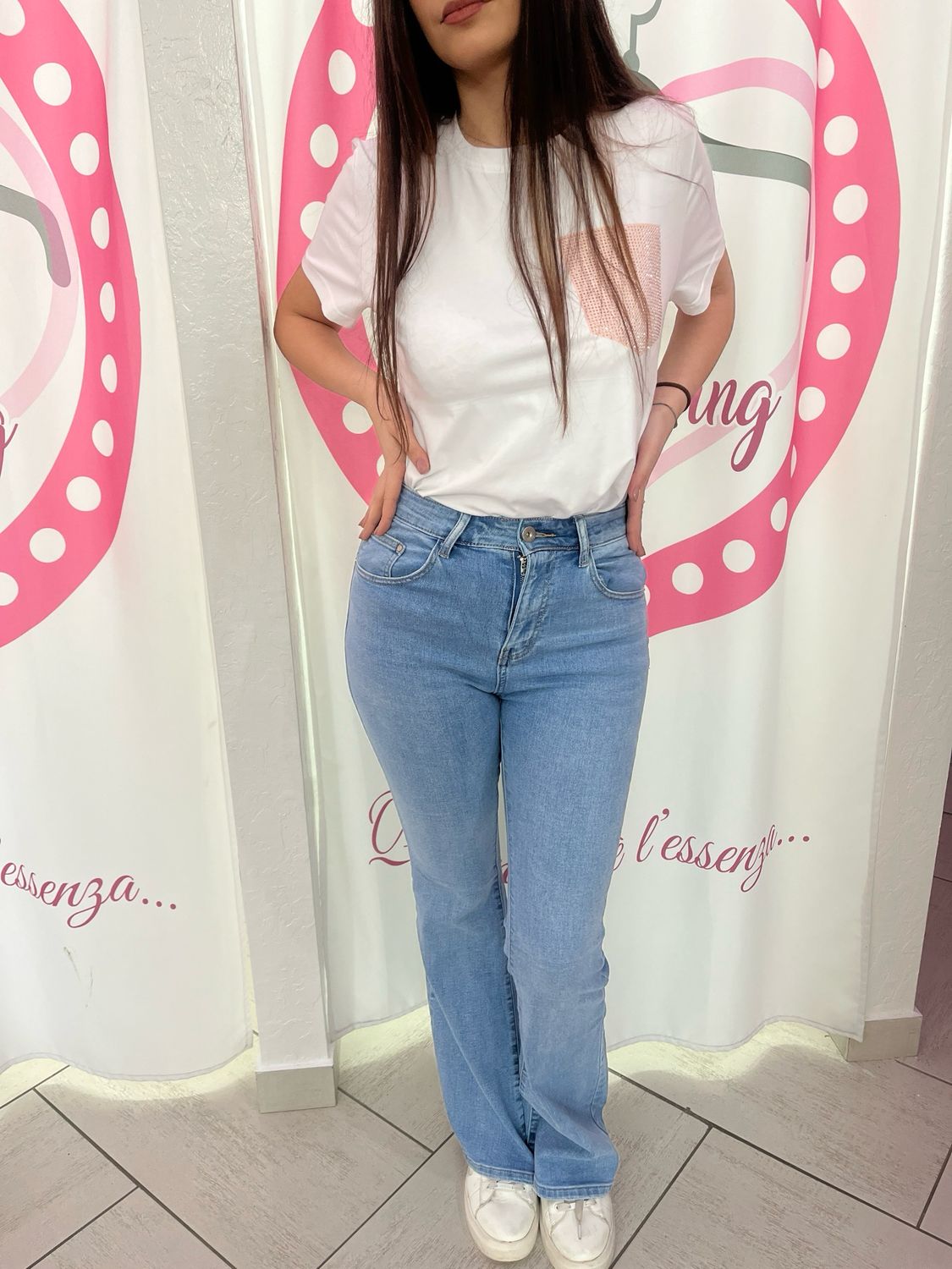 Jeans zampa tasca rosa