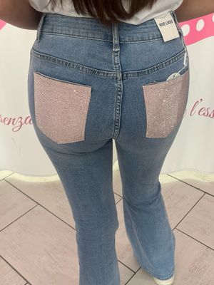 Jeans zampa tasca rosa