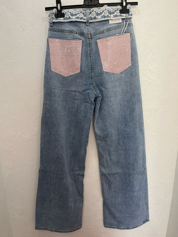 Jeans Sonia tasca rosa cintura in pizzo