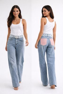 Jeans Sonia tasca rosa cintura in pizzo Jeans Sonia tasca rosa cintura in pizzo