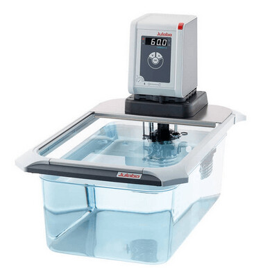 Bains thermostatés +20 à +100°C cuve ouverte pompe refoulante , transparente en polycarbonate, JULABO