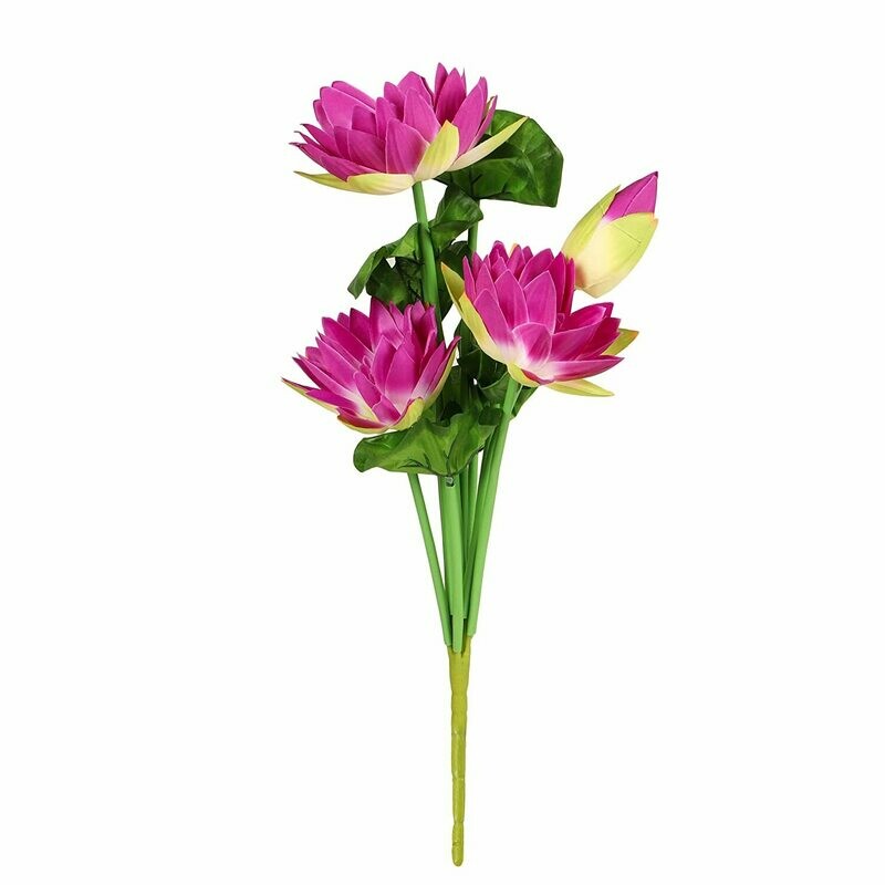 Artificial Lotus Lily Flower Bunch for Vase Pot Home Decoration (Fuscia Pink)