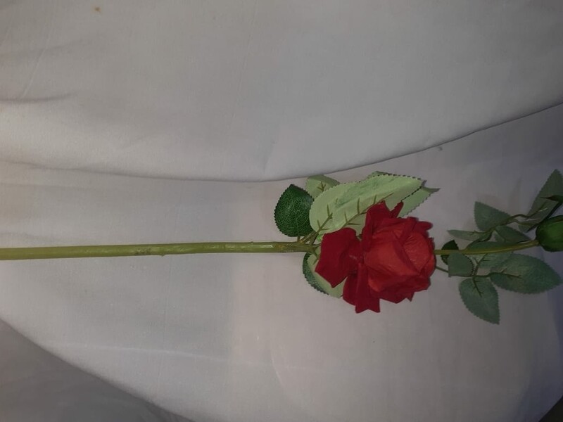 Artificial Red Rose (1flower,1bud)