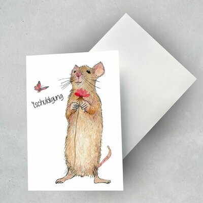 Grußkarte Maus "tschuldigung" (3 Karten)