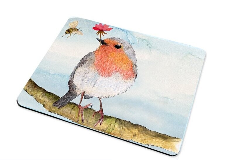 Mousepad Mousepad "Rotkehlchen mit Blüte"