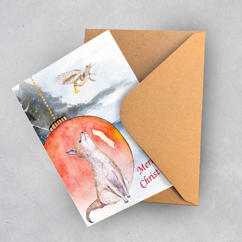 Weihnachtskarte Füchslein mit Christbaumkugel (3 Karten) Weihnachtskarte Füchslein mit Christbaumkugel (3 Karten)