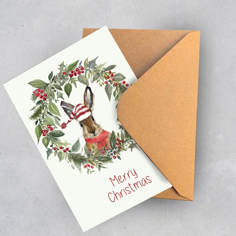Weihnachtskarte Weihnachtskarte "Hase im Adventskranz" (3 Karten)