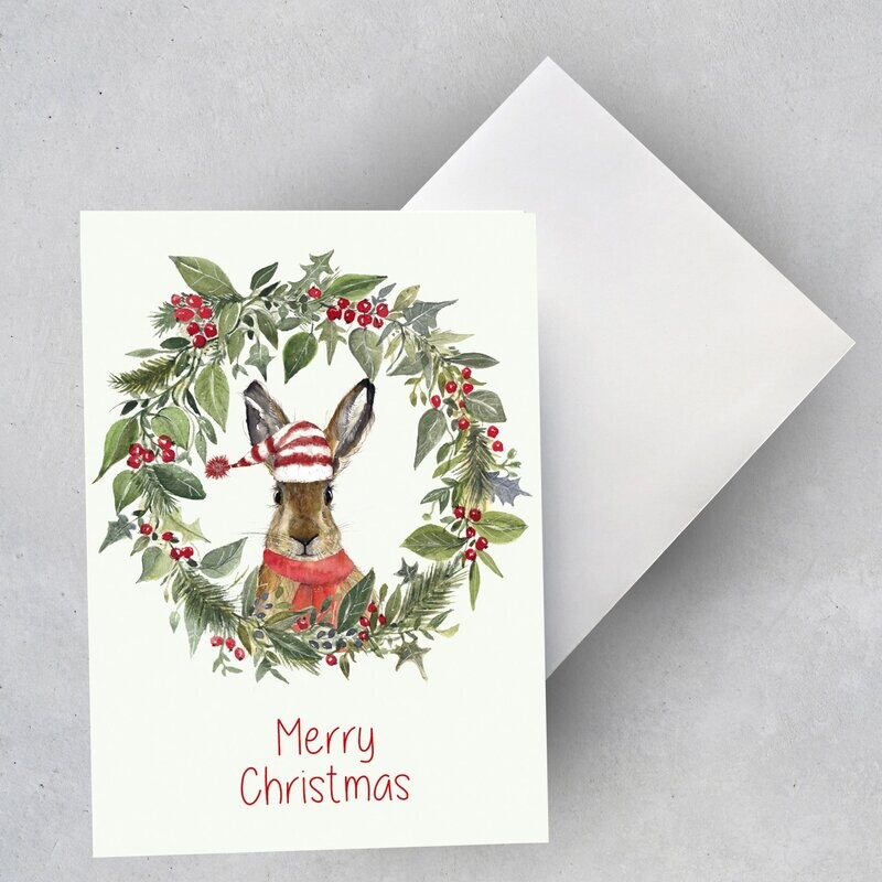 Weihnachtskarte Weihnachtskarte "Hase im Adventskranz" (3 Karten)