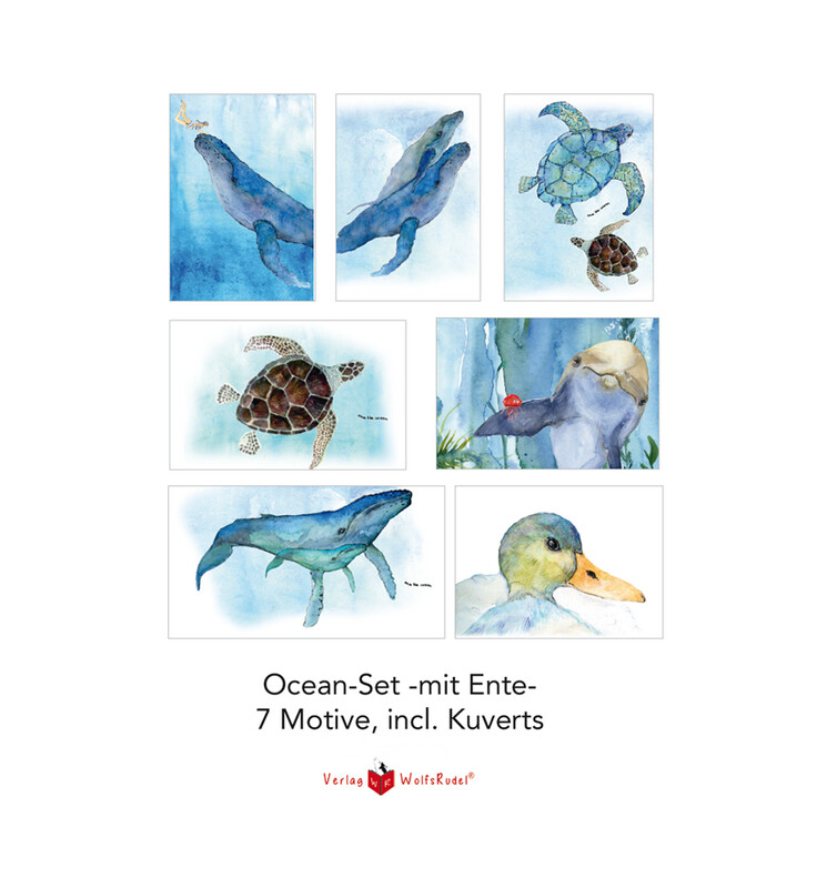 "Karten-Set - Ocean mit Ente" (7 Motive mit naturweißen Kuverts)