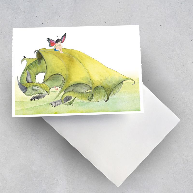 Grußkarte Grußkarte "Elfenkind mit Drache_2" (2 Karten)