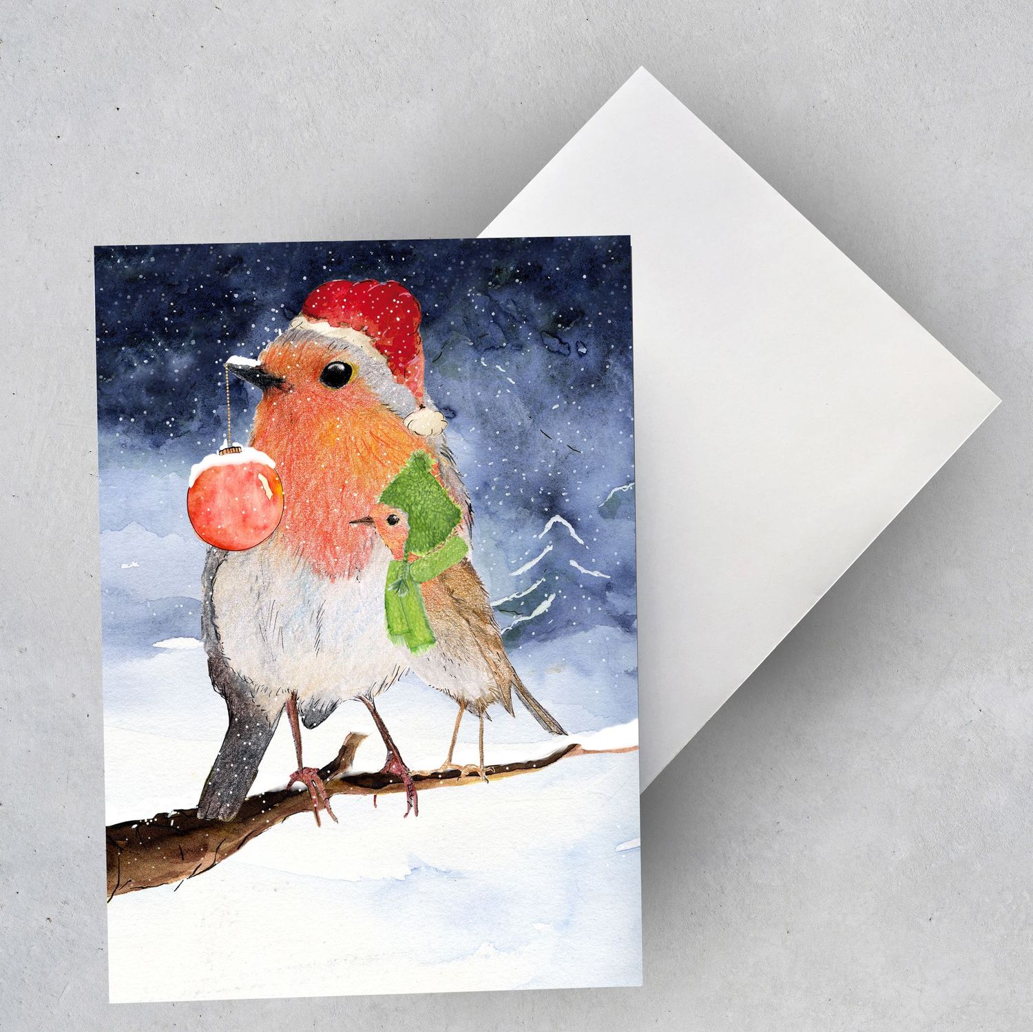 Weihnachtskarte Rotkehlchen im Winter (3 Karten)