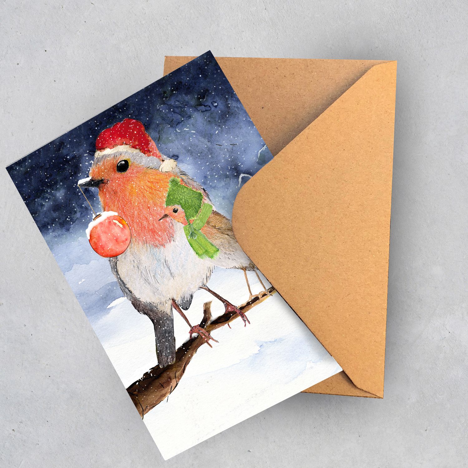 Weihnachtskarte Rotkehlchen im Winter (3 Karten)