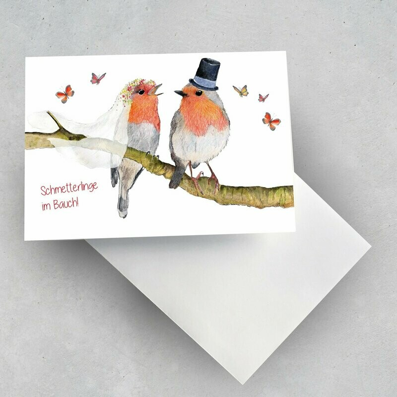 Grußkarte Rotkehlchen "Hochzeit"