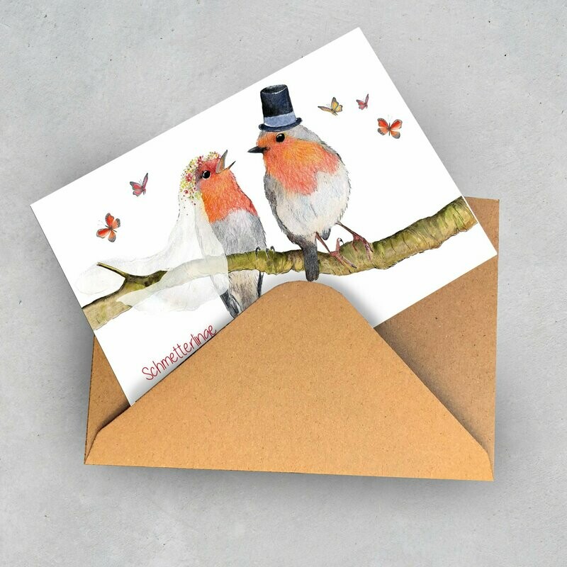 Grußkarte Rotkehlchen"Hochzeit"