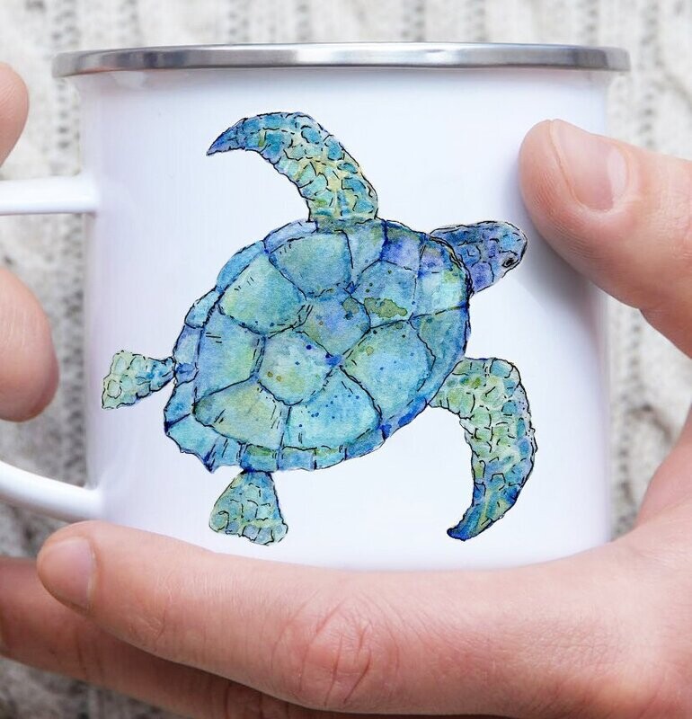 Emaille-Tasse Schildkröte blau