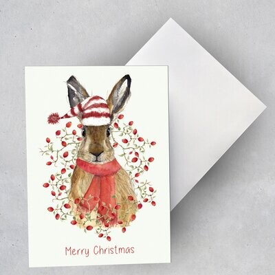 Weihnachtskarte Weihnachtskarte "Hase im Hagebuttenkranz"