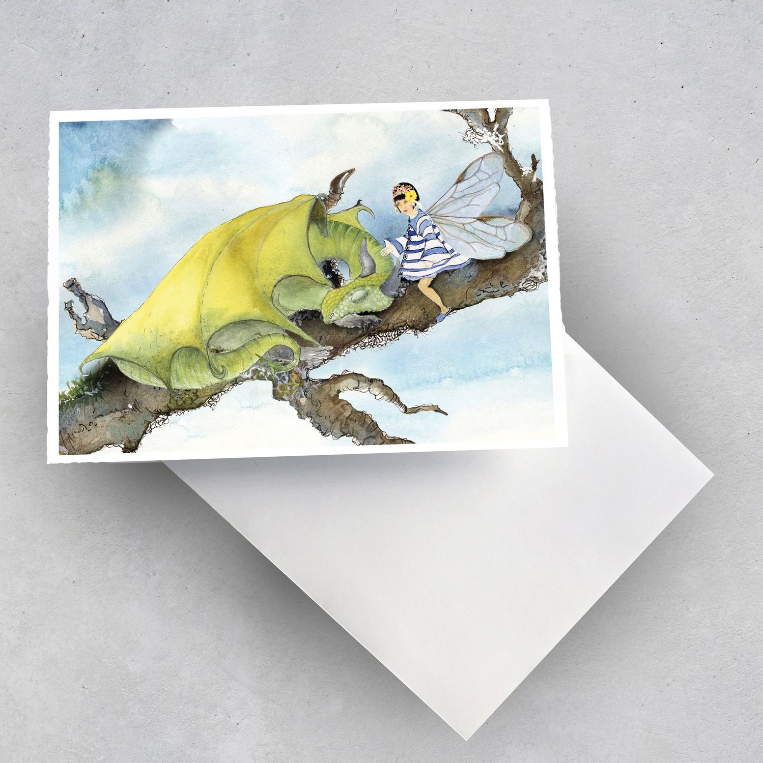 Grußkarte "Elfenkind mit Drache_1"