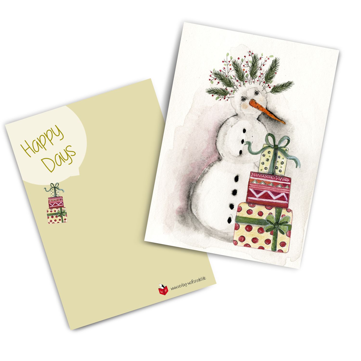 Postkarte "Schneemann mit Geschenken"