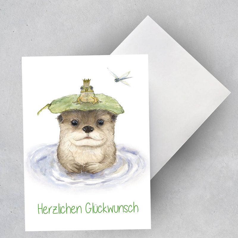 Grußkarte Grußkarte "Kleine Schlotterotter mit Froschkönig" (3 Karten)