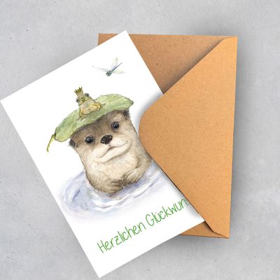 Grußkarte Grußkarte "Kleine Schlotterotter mit Froschkönig" (3 Karten)