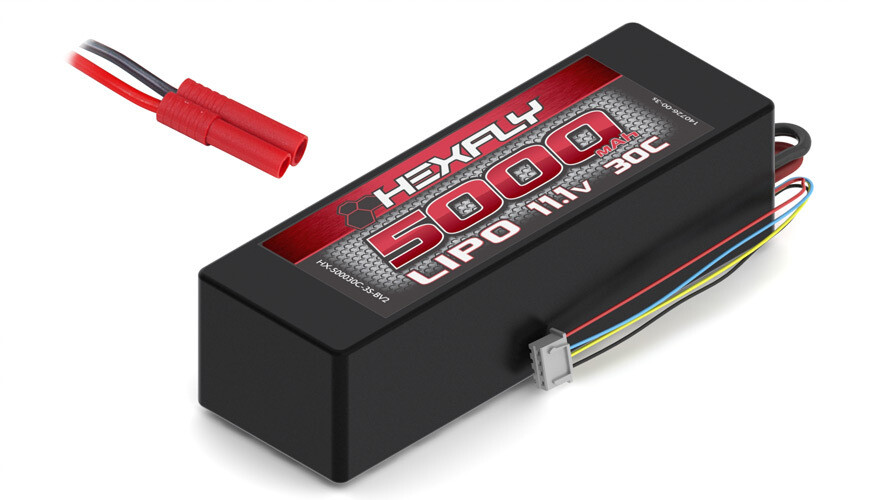 Hexfly LIPO Battery , 5000mAh 30c 11.1V (139mm x 47mm x 39.5mm) ***MUST USE A LIPO SPECIFIC CHARGER** HX-500030C-3S-BV2