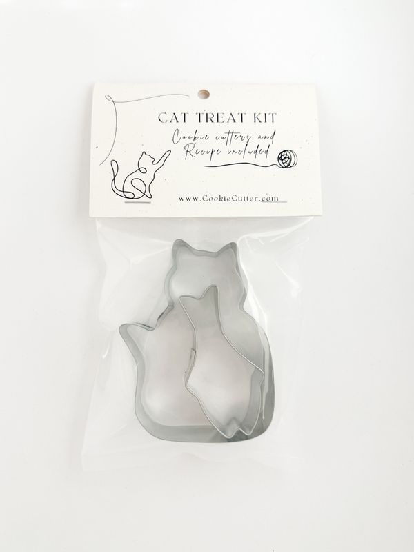 Cat Treat Kit – 2-Piece Cat & Fish Cookie Cutter Set – DIY Homemade Cat Treats with Healthy Recipe – Fun Baking Gift for Cat Lovers DT602
