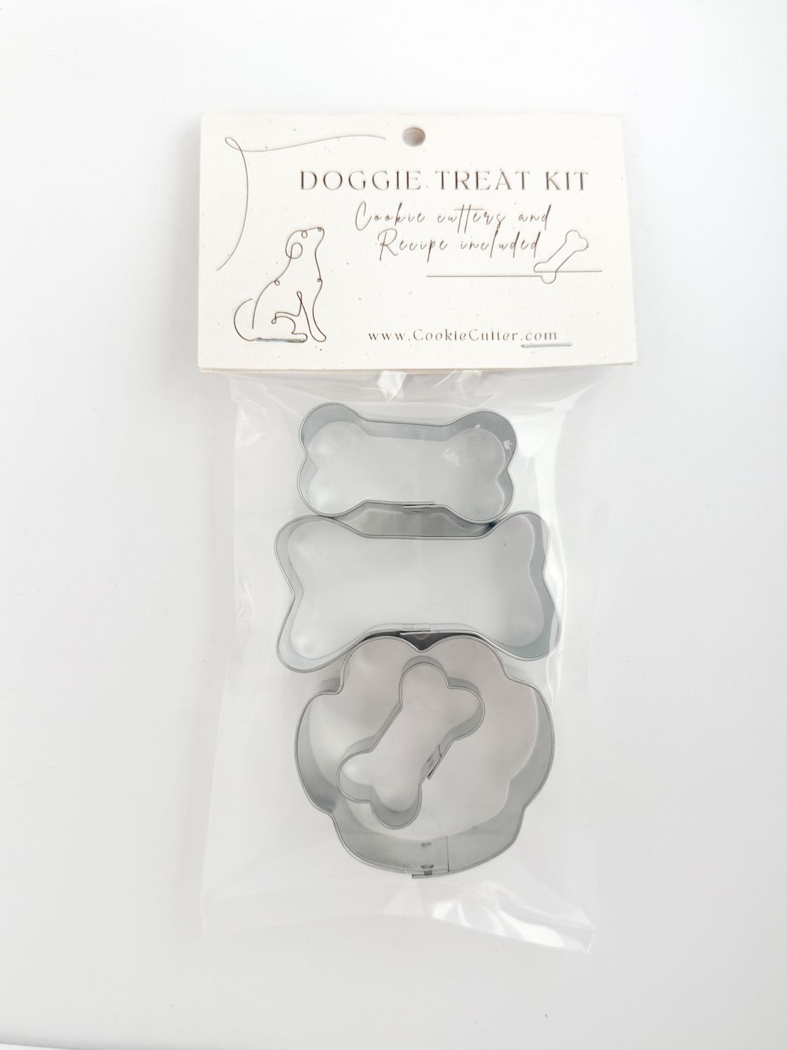 Dog Treat Kit – 4-Piece Bone & Paw Print Cookie Cutter Set – DIY Homemade Dog Treats with Recipe – Fun Baking Gift for Dog Owners DT604