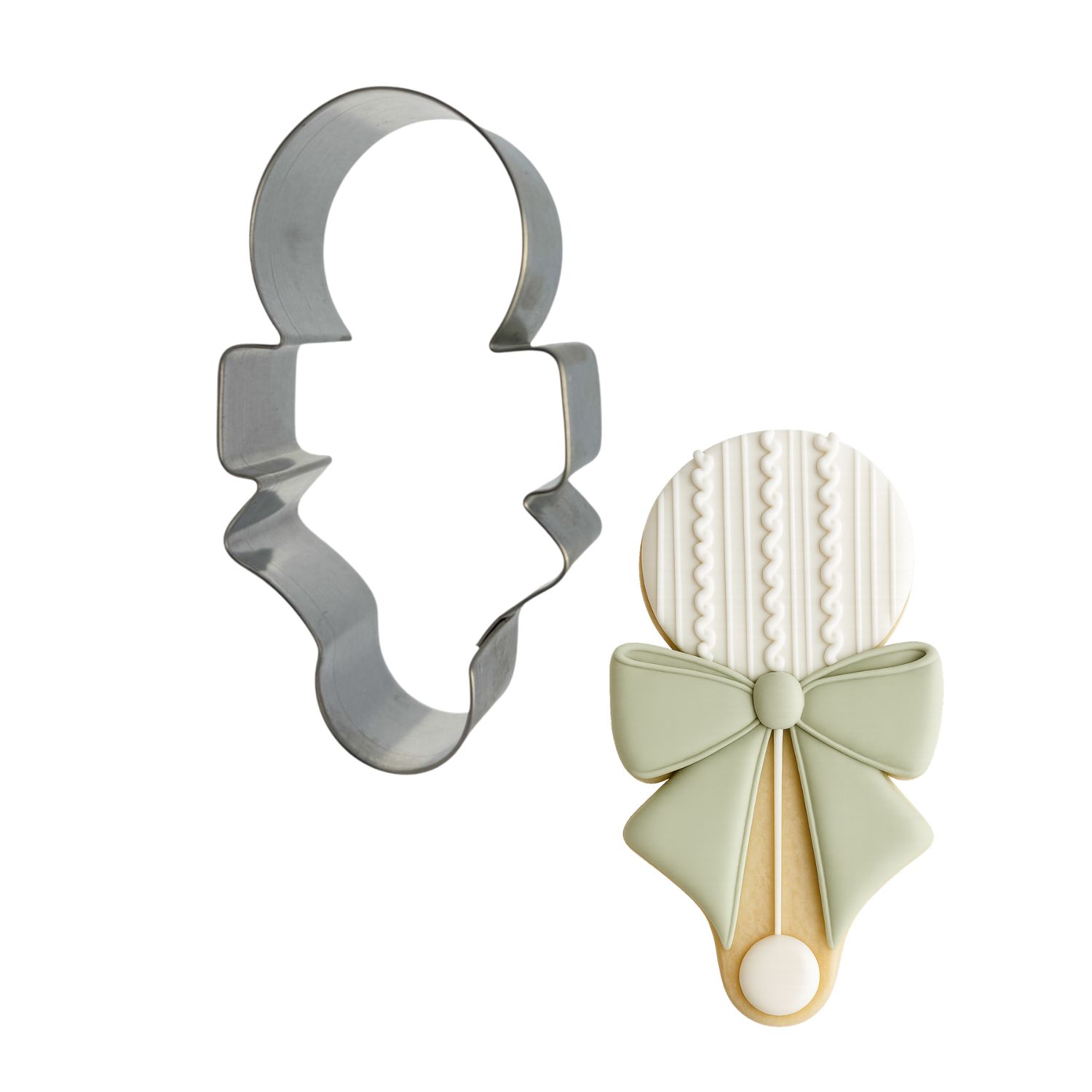 Baby Rattle with Bow Stainless Steel Cookie Cutter 4 in S1791