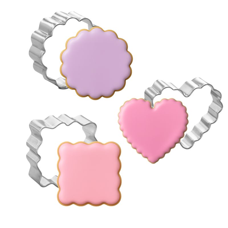 Mini Fluted Heart Round Square Cookie Cutter 3 Pc Set HS0468