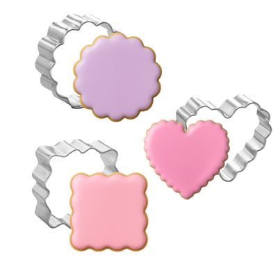 Mini Fluted Heart Round Square Cookie Cutter 3 Pc Set HS0468