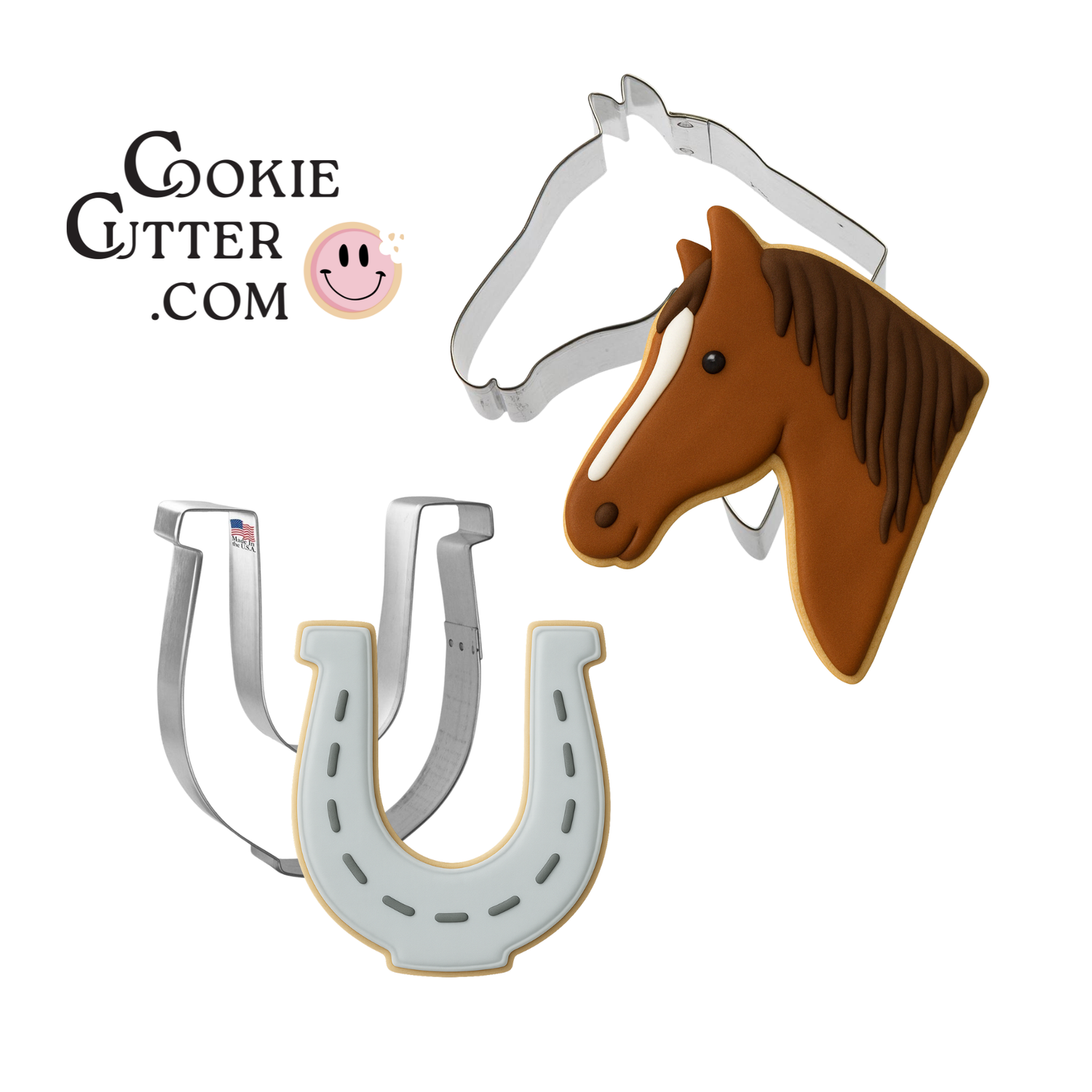 Horse Shoe and Horse Head 2 Pc Set HS0575 Horse head and horseshoe cookie cutter set
