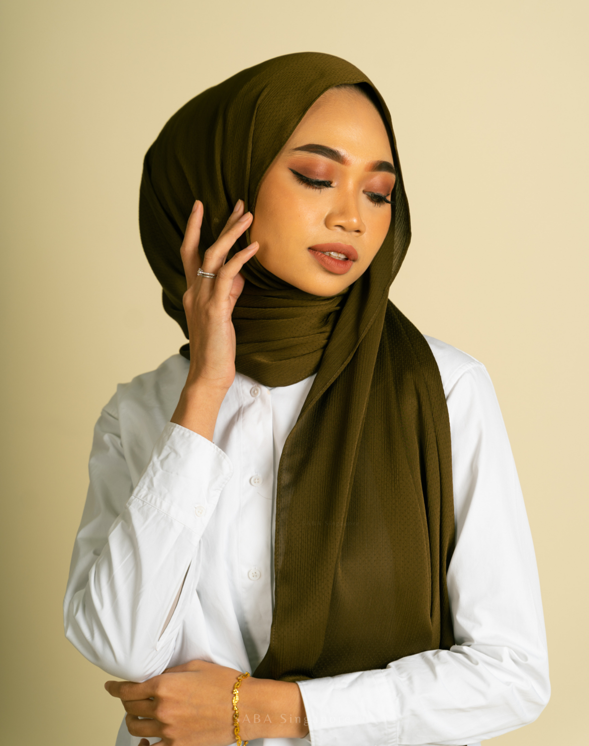 Textured Satin Hijab - Olive