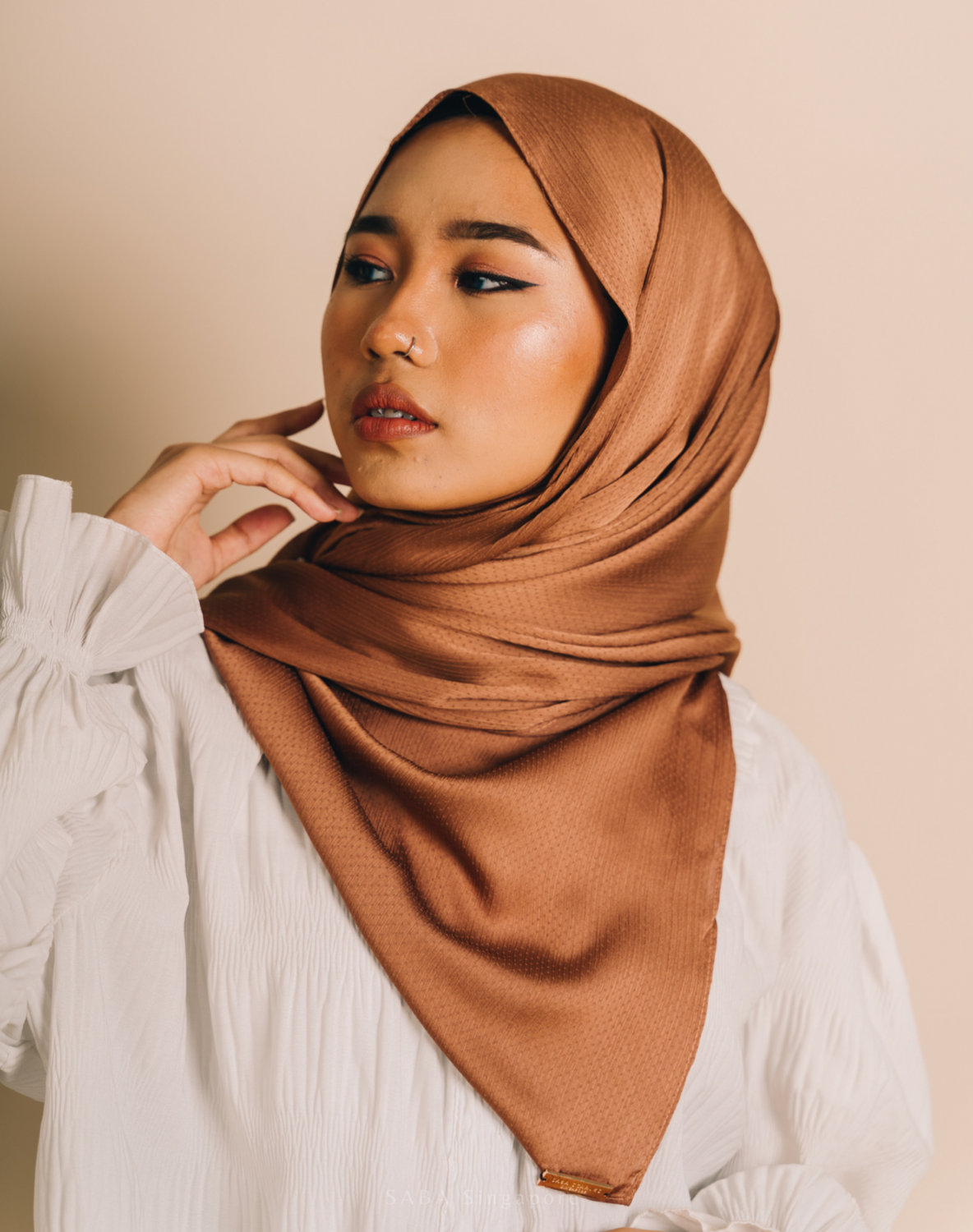 Textured Satin Hijab - Chestnut