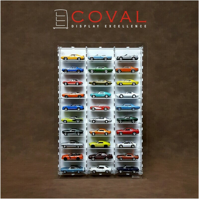LST-310W Acrylic Wall Display for 1/64 Loose Cars Holds 30