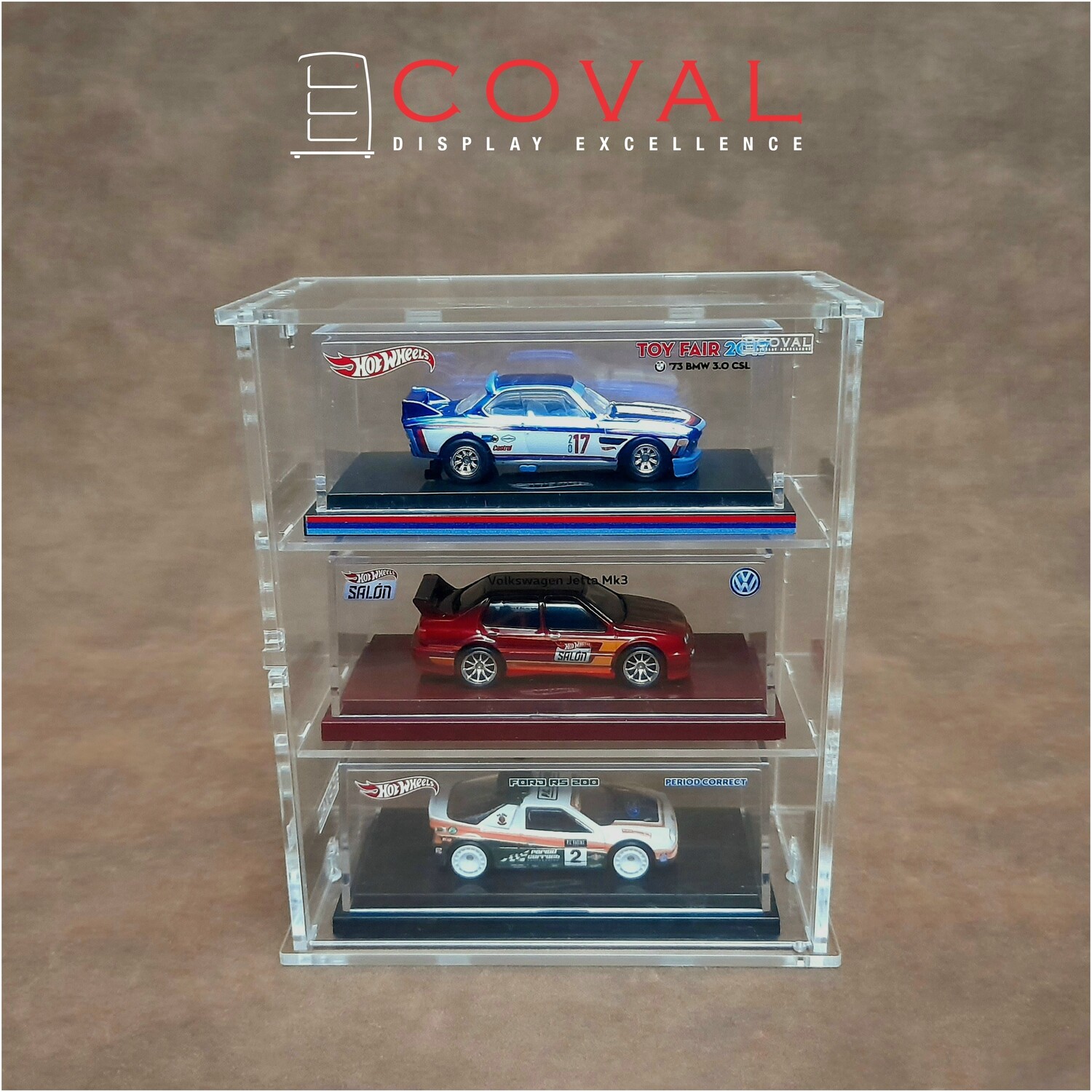 SLC-103E Acrylic Cabinet for Hot Wheels RLC Boxed 1:64 Mini Scale Car and Boxed Mini Scale - 3 Equal Layers