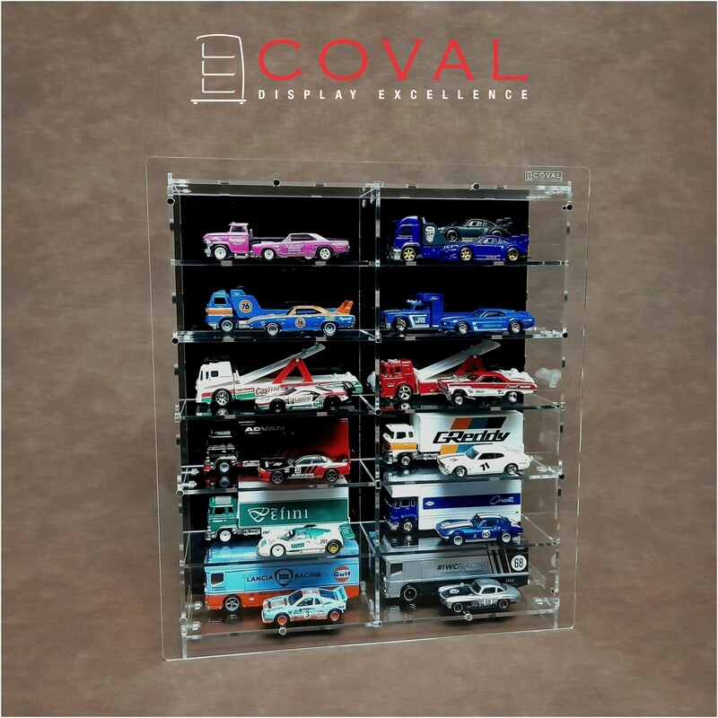 HTC-206 Acrylic Wall Display for 1/64 Hot Wheels Team Transport Loose Cars Holds 12