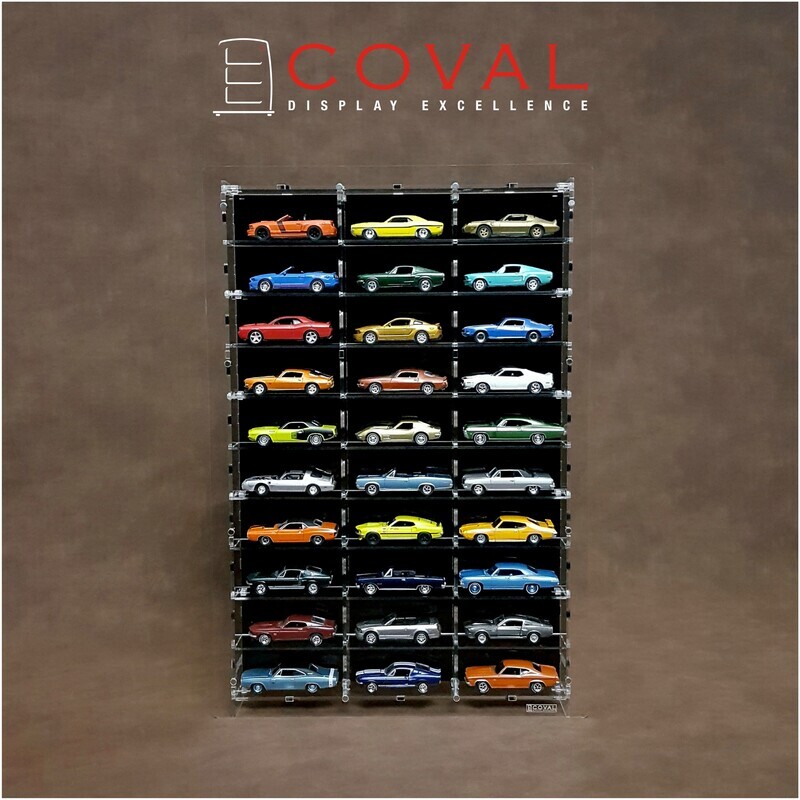LST-310B Acrylic Wall Display for 1/64 Loose Cars Holds 30
