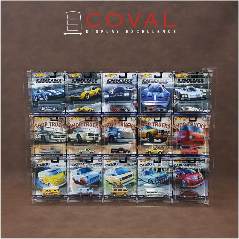 CWF-503 Acrylic Wall Display for 5 x 3 Wide Carded Premium Hot Wheels