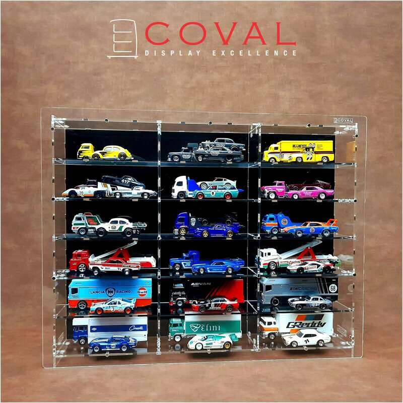 HTC-306 Acrylic Wall Display for 1/64 Hot Wheels Team Transport Loose Cars Holds 18