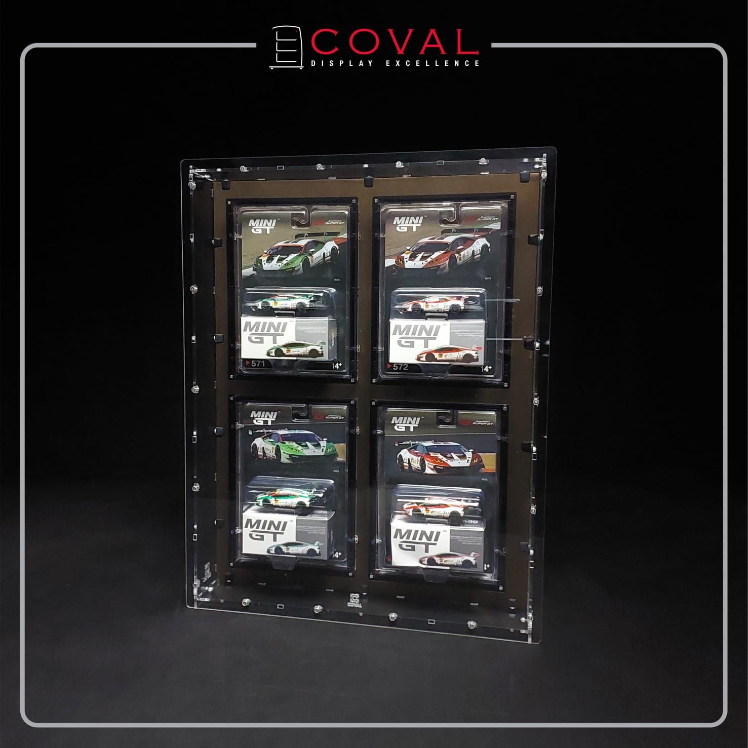 MGF-202 Acrylic Wallmount Display Case for 4 Blister Packed Mini GT Cars with Magnetic Cover