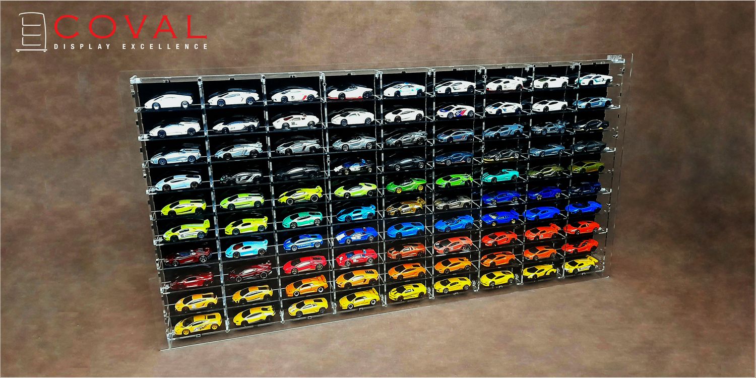 LST-910B Acrylic Wall Display for 1/64 Loose Cars Holds 90