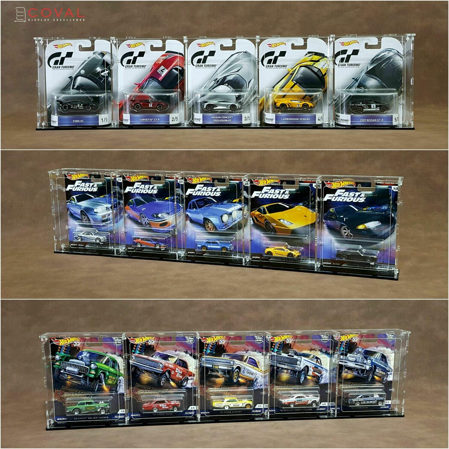 SWC-501 Acrylic Display Case for 5 x 1 Wide Premium Carded Hot Wheels *Stackable *Wallmountable