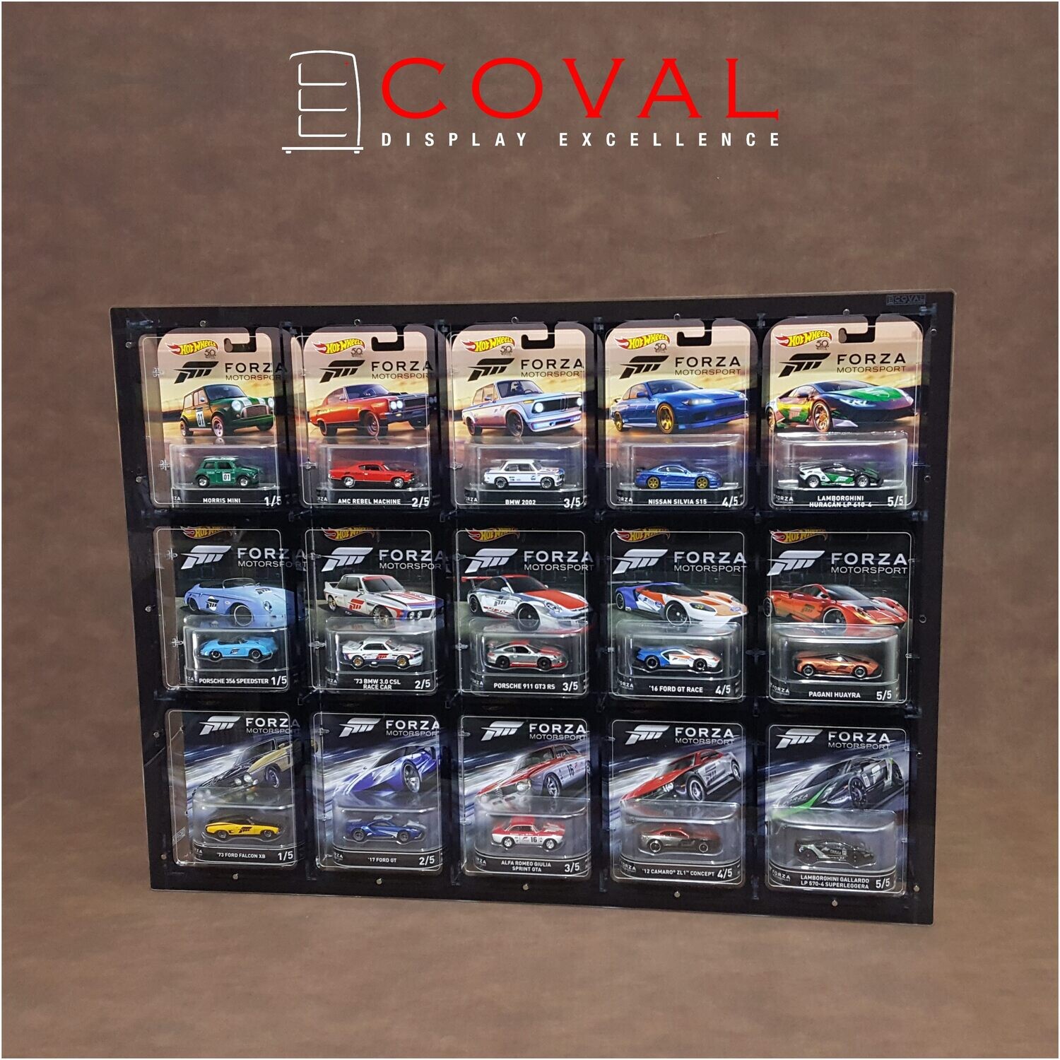 CWF-503 Acrylic Wall Display for 5 x 3 Wide Carded Premium Hot Wheels