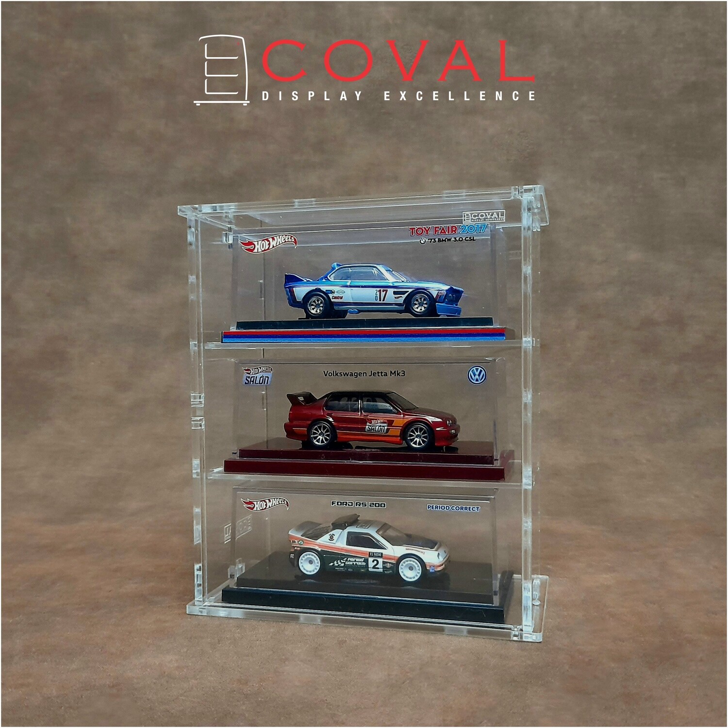 SLC-103E Acrylic Cabinet for Hot Wheels RLC Boxed 1:64 Mini Scale Car and Boxed Mini Scale - 3 Equal Layers